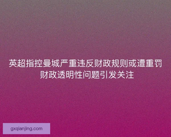 英超指控曼城严重违反财政规则或遭重罚 财政透明性问题引发关注
